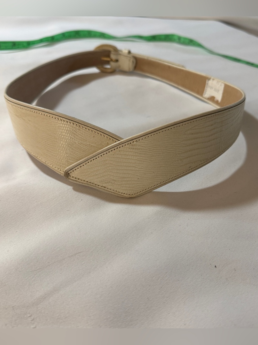 Vintage Ivory Anne Klein for Calderon Asymmetric Textured Leather Waist Belt